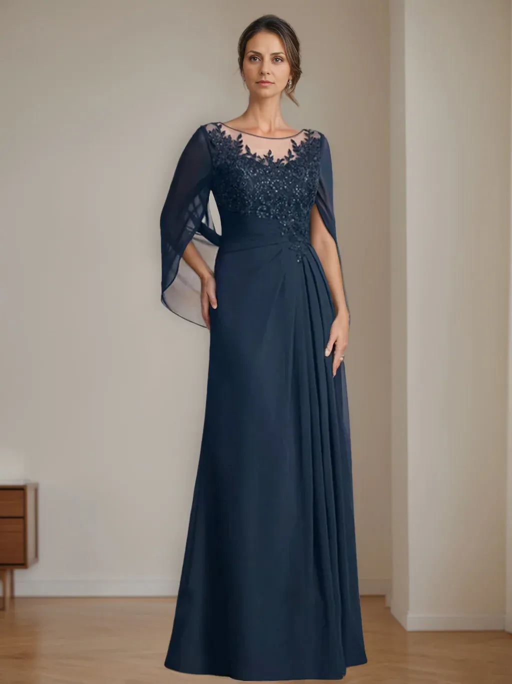 Mom Of The Bride Dressbride Mother Dress A-Line/Princess Scoop Floor-Length Mother of the Bride Dresses with Pleated & Sequins Formal Women's Dresses